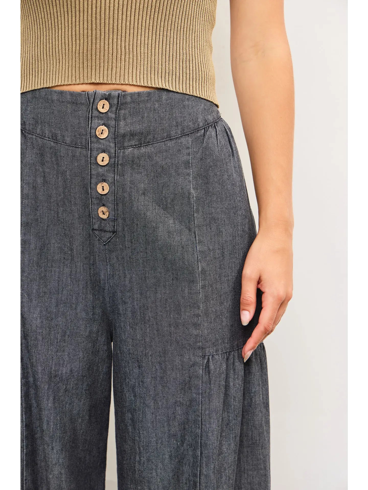Button Front Tiered Wide Pants