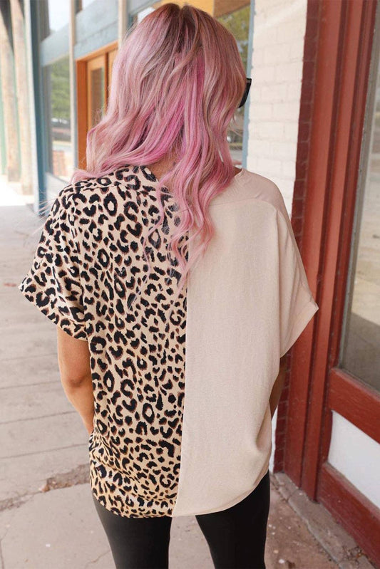 Contrast Leopard Color Block Blouse