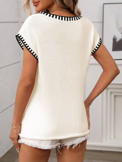 2026 V Neck Cape Sleeve Knit Summer Top