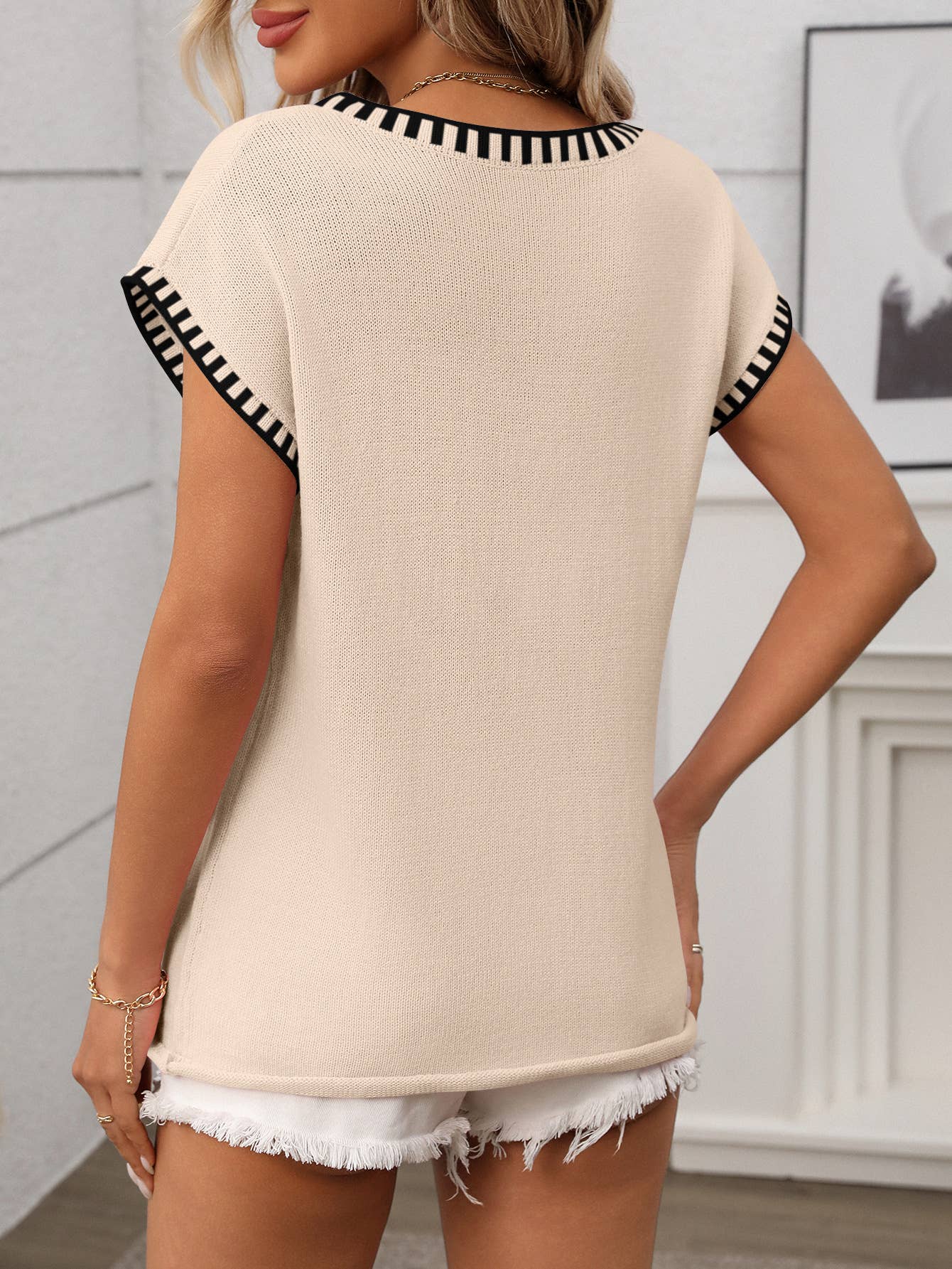 2026 V Neck Cape Sleeve Knit Summer Top