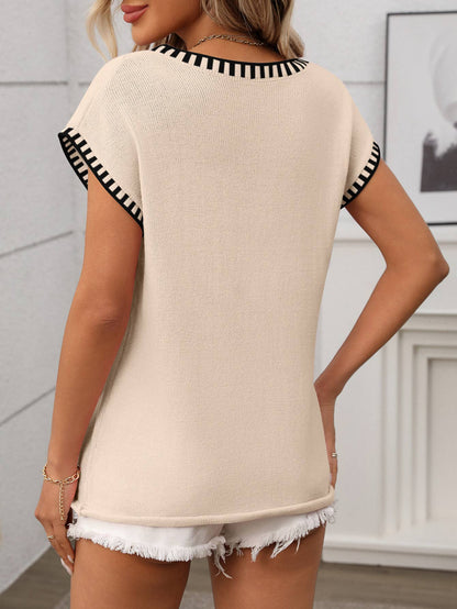 2026 V Neck Cape Sleeve Knit Summer Top