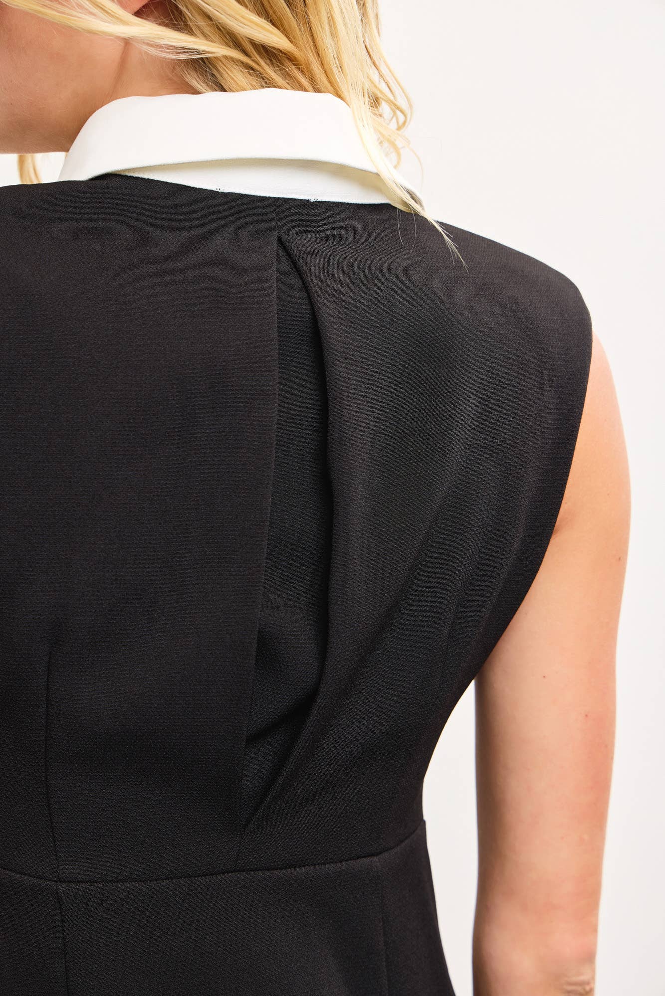 BUTTON DOWN FRONT SLEEVELESS SHOULDER PAD SHIRT DRESS