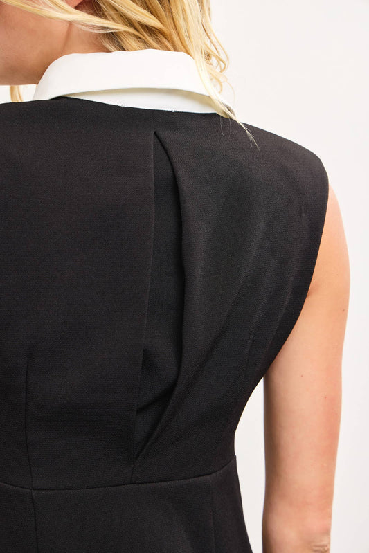 BUTTON DOWN FRONT SLEEVELESS SHOULDER PAD SHIRT DRESS