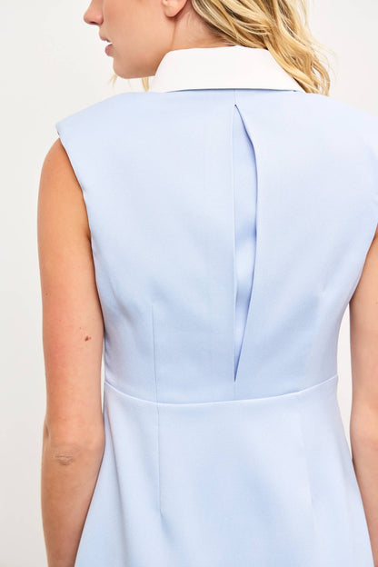 BUTTON DOWN FRONT SLEEVELESS SHOULDER PAD SHIRT DRESS