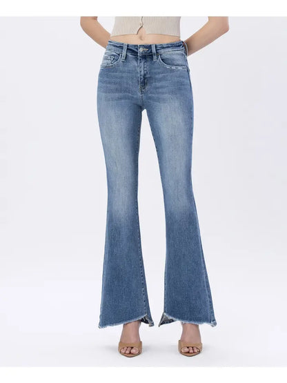 Bella High Rise Slant Cut Hem Flare Jeans