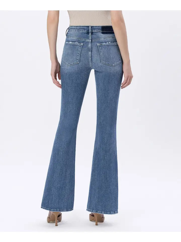 Bella High Rise Slant Cut Hem Flare Jeans