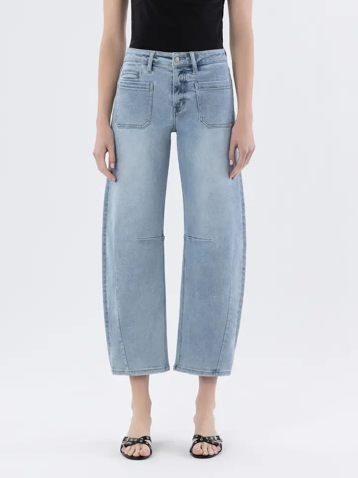 Kate 2 High Rise Patch Pocket Wide Barrel Leg Jeans