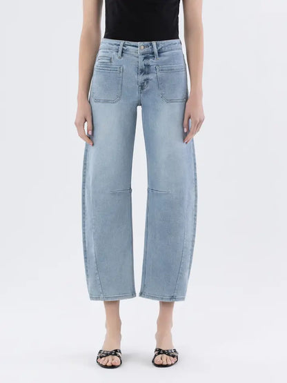 Kate 2 High Rise Patch Pocket Wide Barrel Leg Jeans