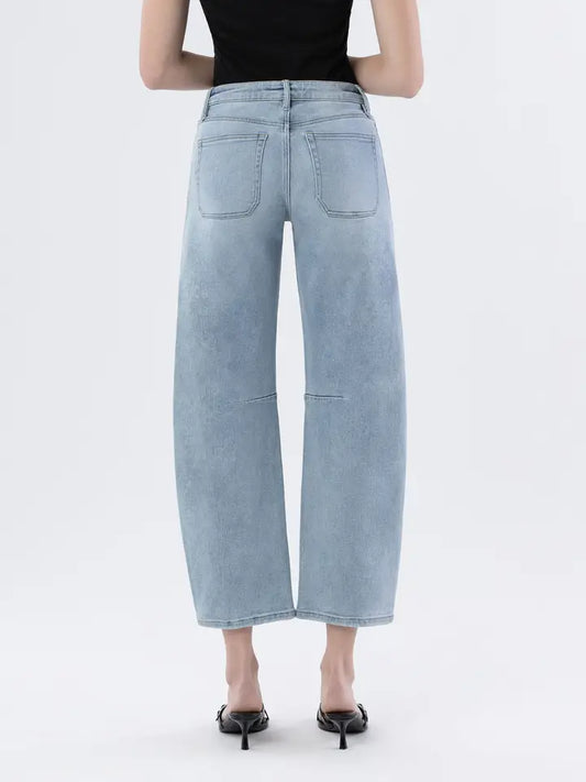 Kate 2 High Rise Patch Pocket Wide Barrel Leg Jeans