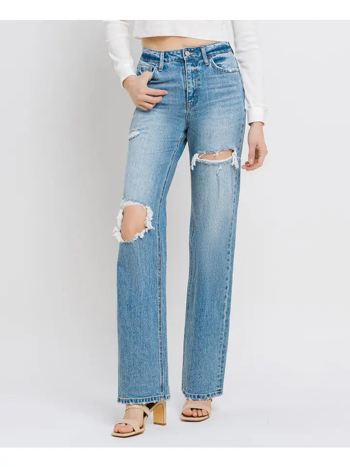 Leona Super High Rise Distressed Straight Jeans