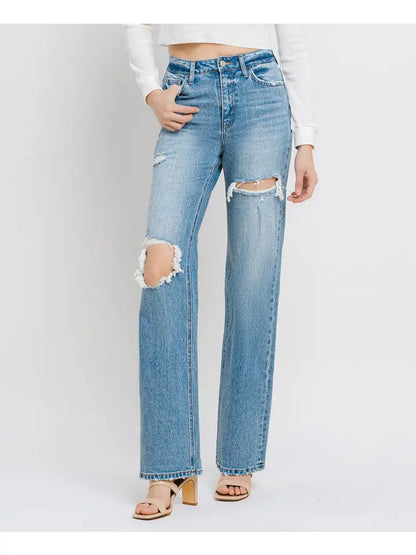 Leona Super High Rise Distressed Straight Jeans