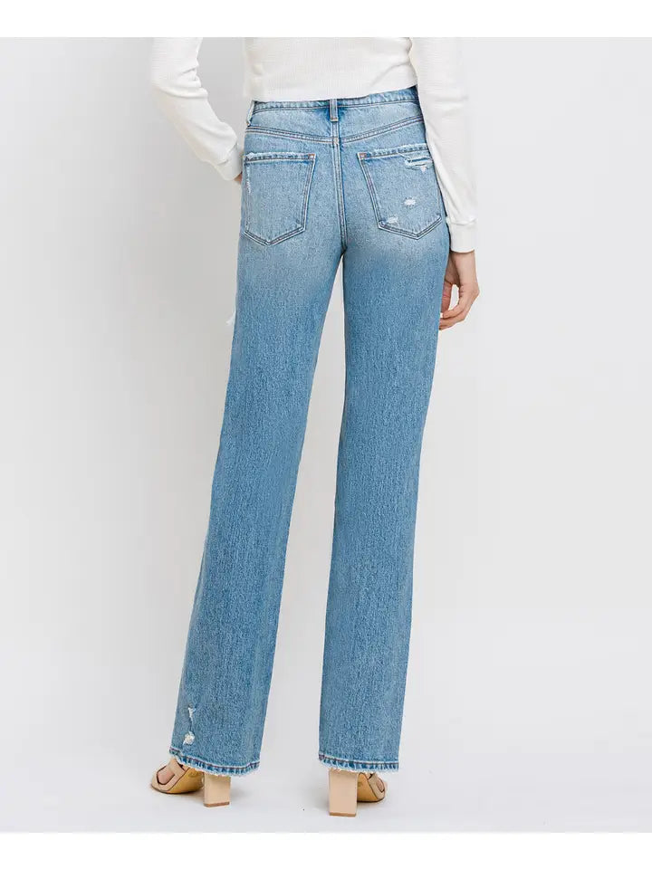 Leona Super High Rise Distressed Straight Jeans