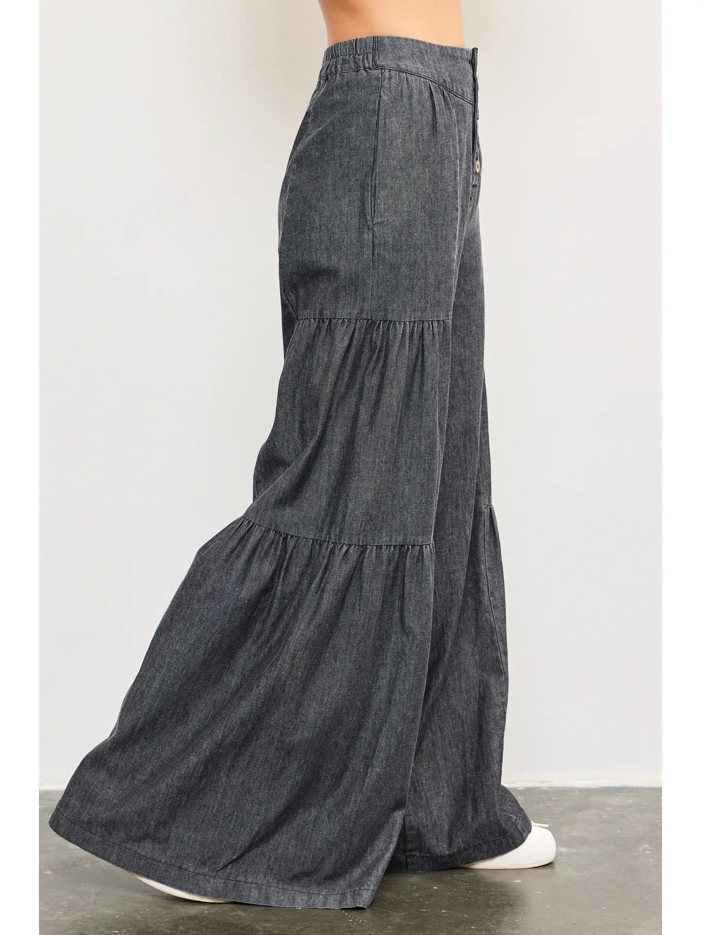 Button Front Tiered Wide Pants