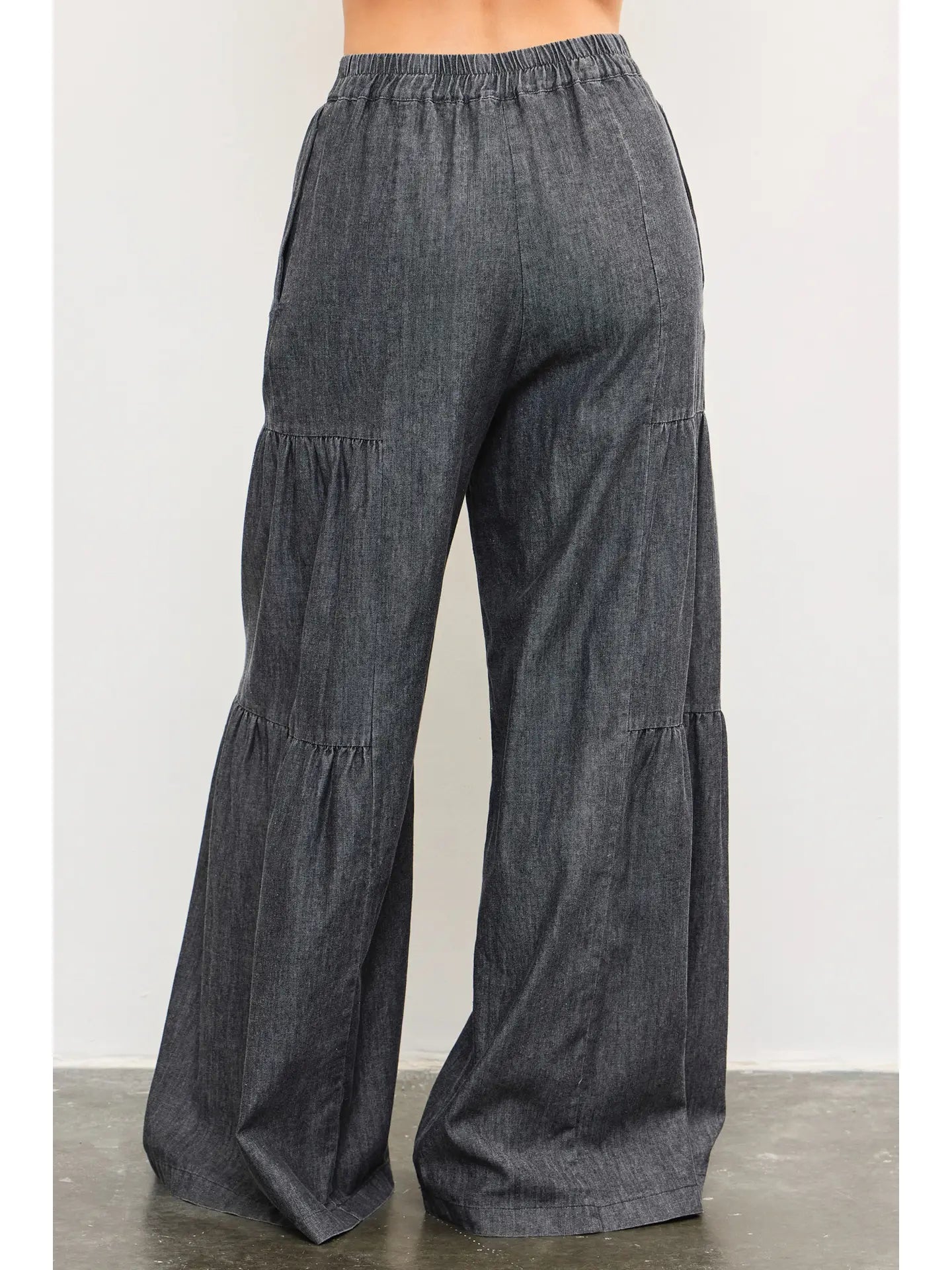Button Front Tiered Wide Pants