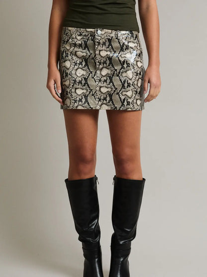 Mid-Rise Snake Effect Mini Skirt