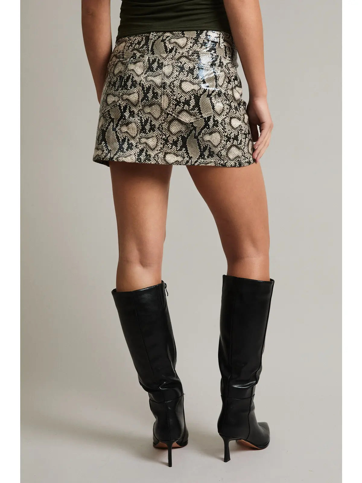 Mid-Rise Snake Effect Mini Skirt