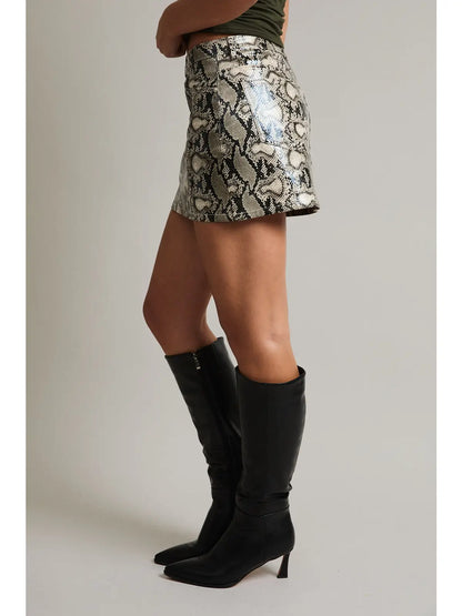 Mid-Rise Snake Effect Mini Skirt