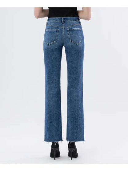 Victoria High Rise Raw Hem Straight Jeans