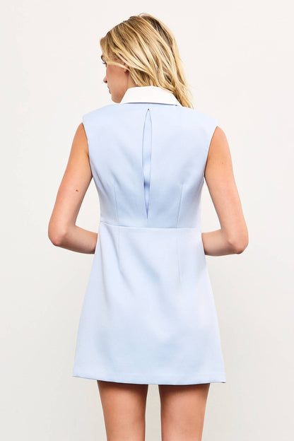 BUTTON DOWN FRONT SLEEVELESS SHOULDER PAD SHIRT DRESS