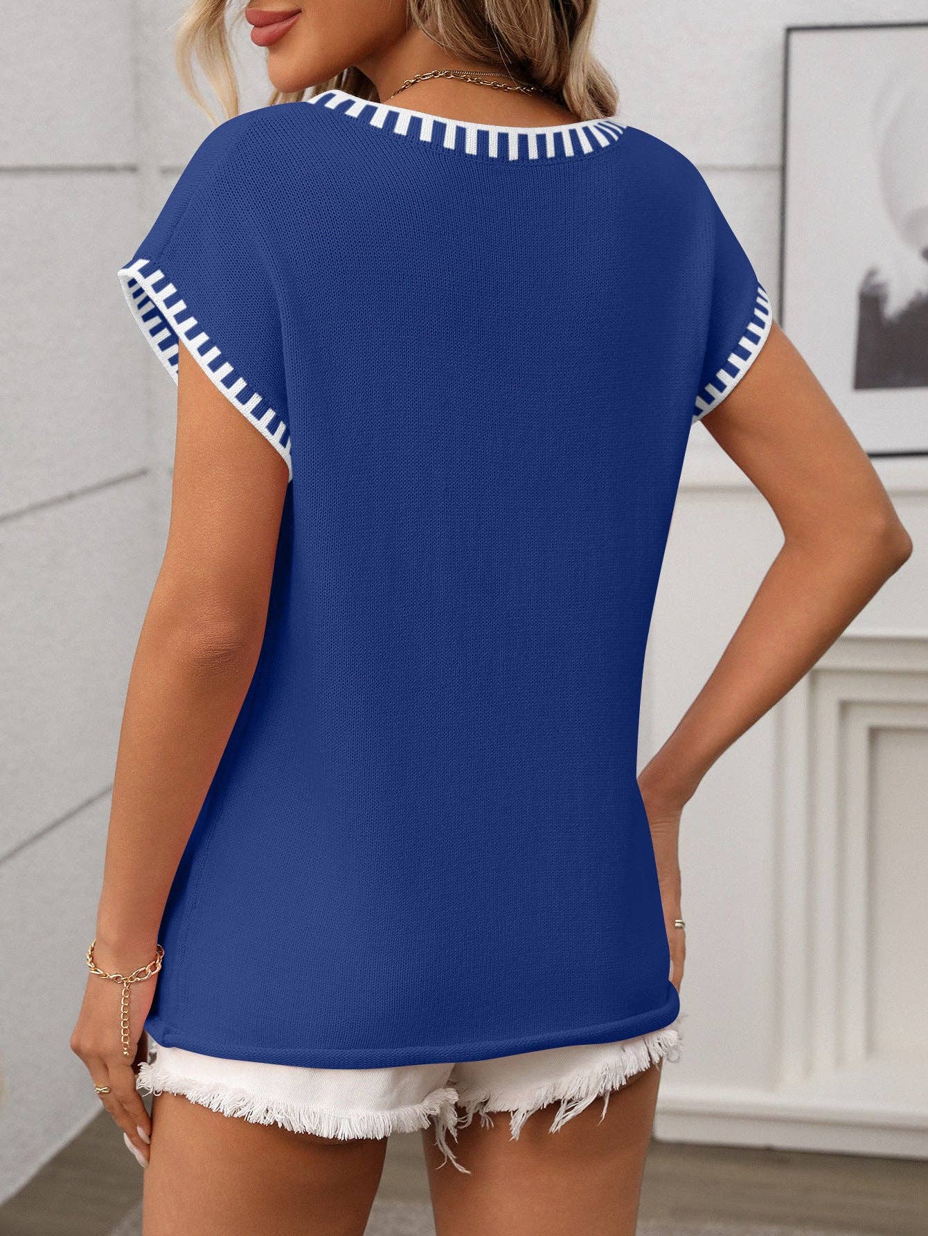 2026 V Neck Cape Sleeve Knit Summer Top