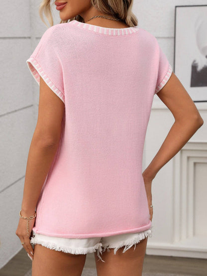 2026 V Neck Cape Sleeve Knit Summer Top