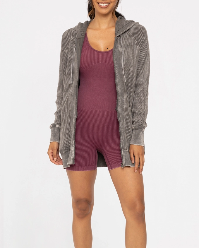 Oversized Mineral-Washed Zip-Up Hooded Jacket