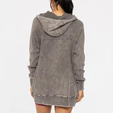 Oversized Mineral-Washed Zip-Up Hooded Jacket