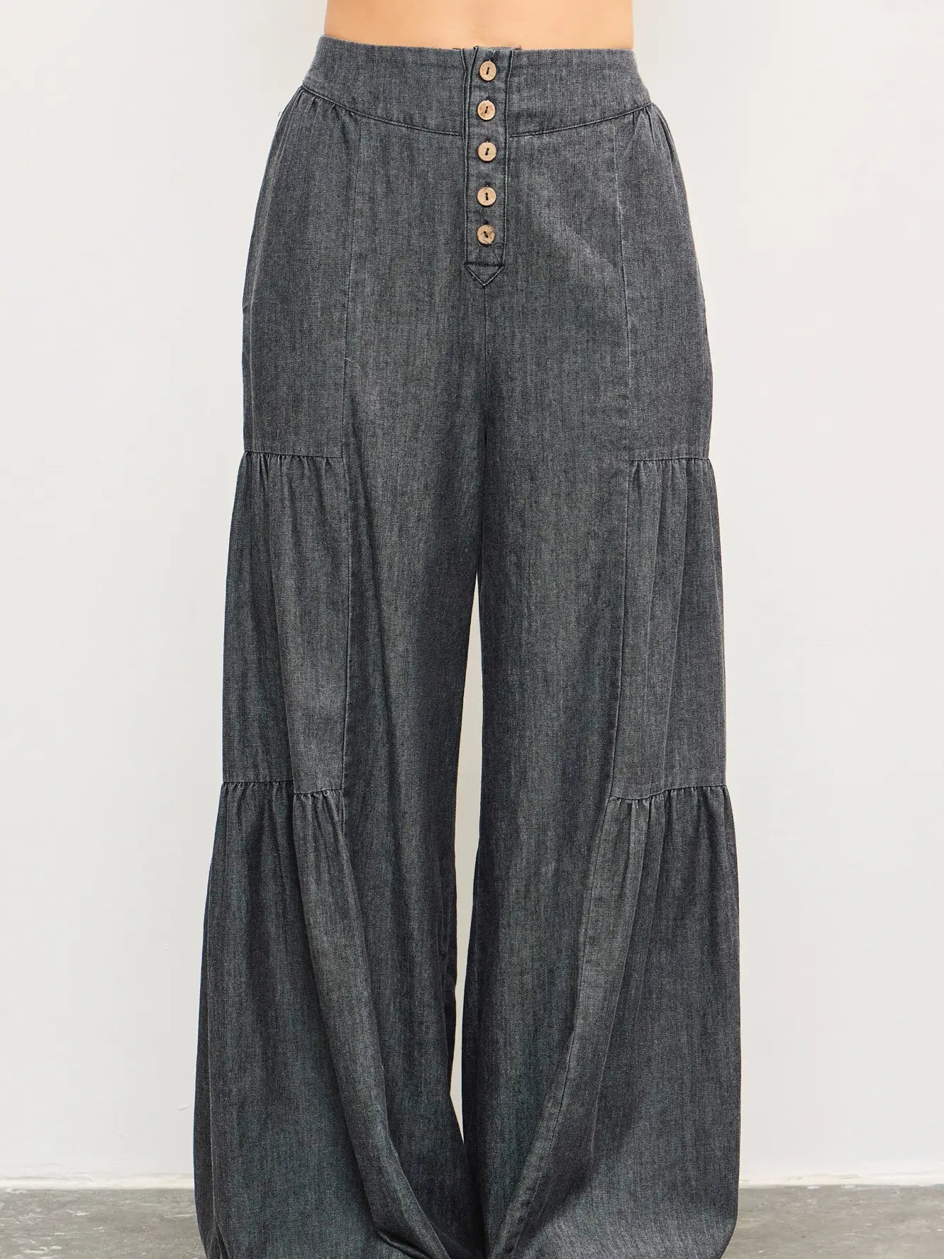 Button Front Tiered Wide Pants