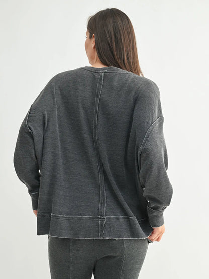 Cotton Blend Waffle Knit Oversized Long Sleeve